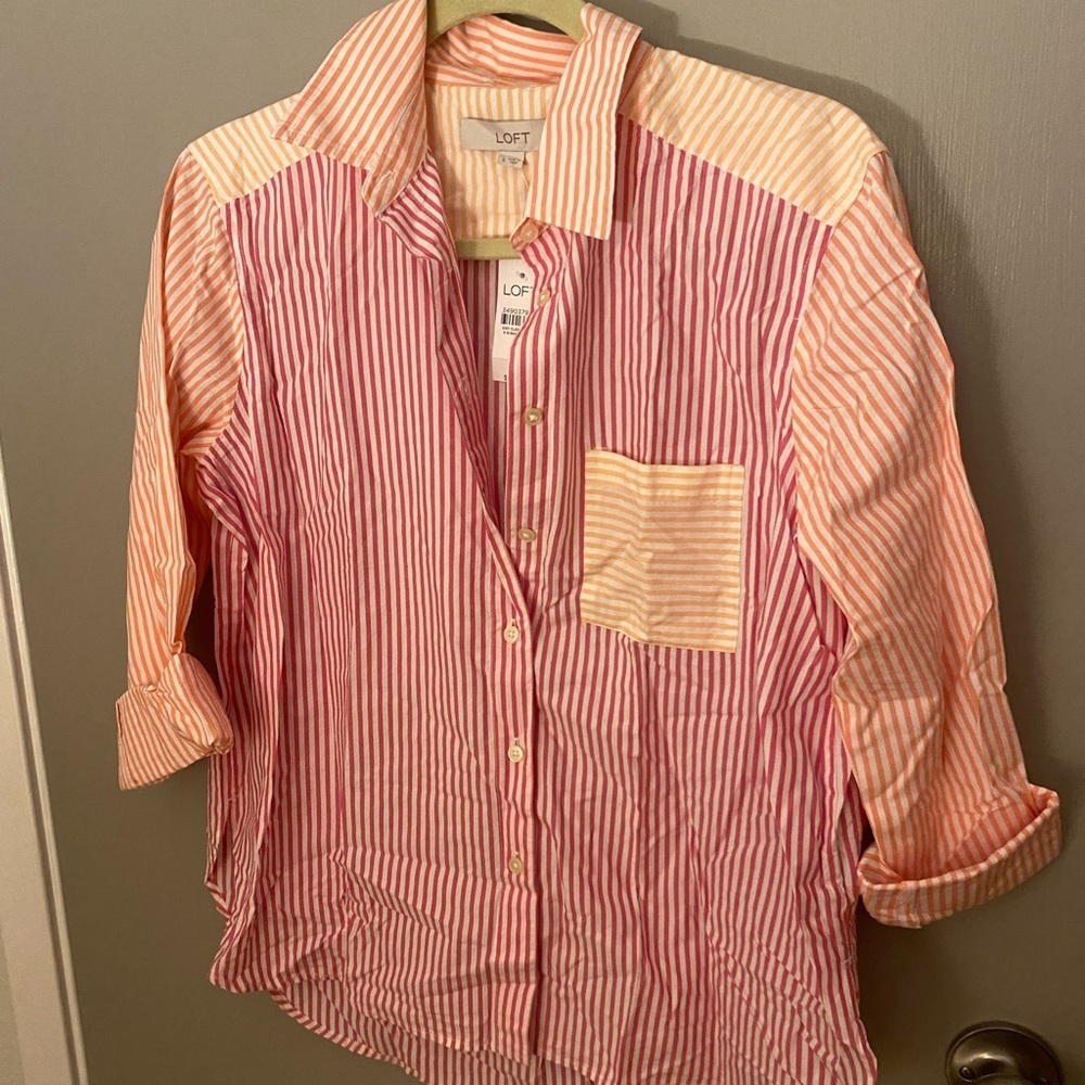 NWT Loft Stripe Relaxed Everyday Shirt Small - Picture 5 of 10